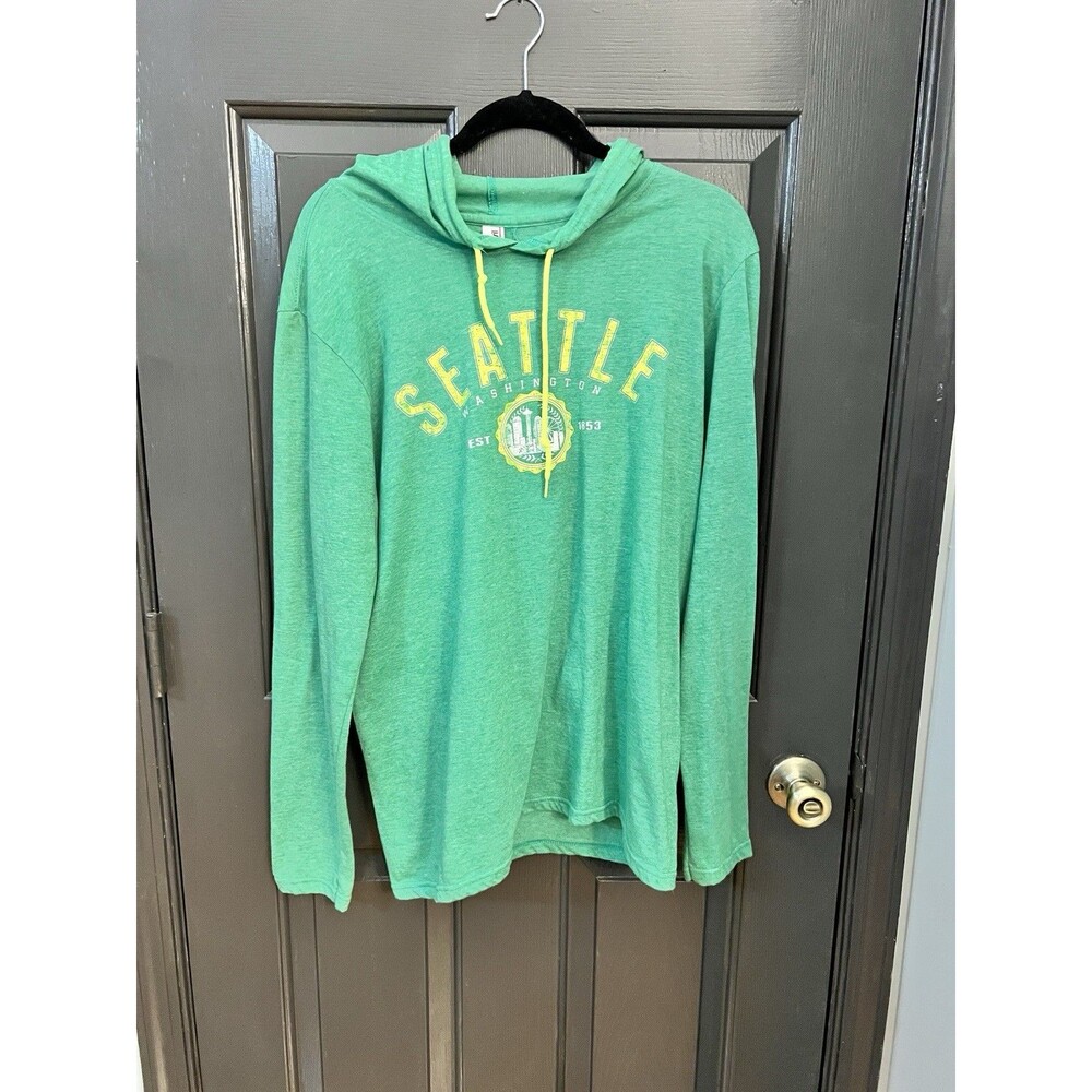 Seattle Graphic Green Ring Spun Knit Pullover Hoodie Size L